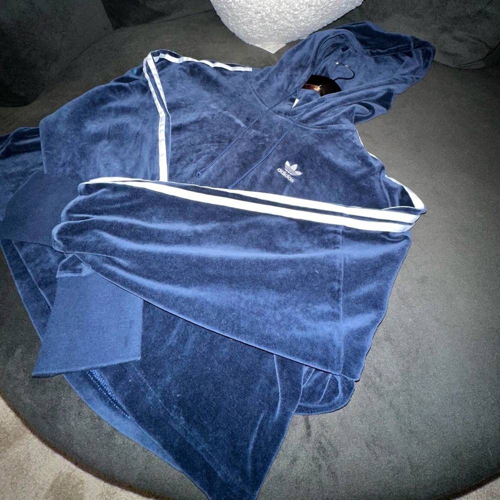Navy Blue women’s Velvet Adidas Cropped Hoodie